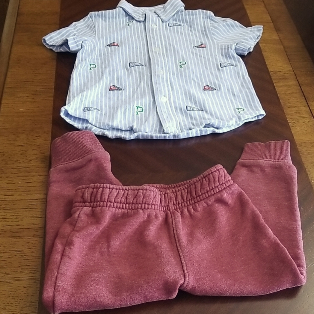 ❣5 for $25 Sale❣Button Down Preppy Blue & White Striped Shirt and Red Pants Set